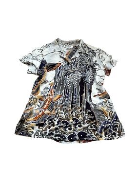 Citron Womens Silk Blouse Oriental Koi Fish Art To Wear Short Sleeve